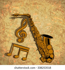 Vector pattern sax, treble clef and musical note on the texture music background.It can be used as a poster, advertising or separately.
