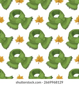 Patrón de Vector con bufanda y hojas de otoño sobre fondo blanco. Tema de otoño.
