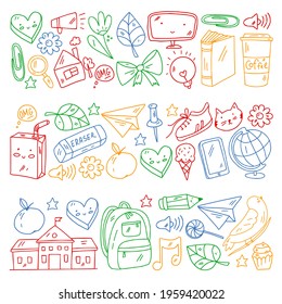 Vector pattern with school icons. E-learning, online education.