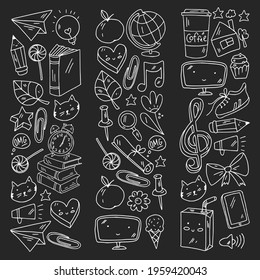 Vector pattern with school icons. E-learning, online education.