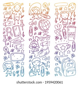 Vector pattern with school icons. E-learning, online education.