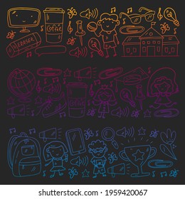 Vector pattern with school icons. E-learning, online education.