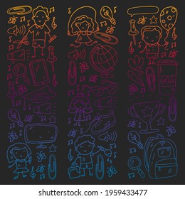 Vector pattern with school icons. E-learning, online education.