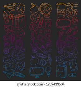Vector pattern with school icons. E-learning, online education.