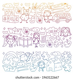 Vector pattern with school icons. E-learning, online education.