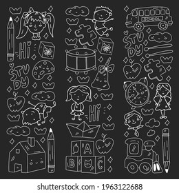 Vector pattern with school icons. E-learning, online education.