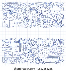 Vector pattern with school icons. Internet education, e-learning. Digital technology.