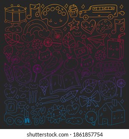 Vector pattern with school icons. Internet education, e-learning. Digital technology.