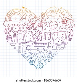 Vector pattern with school icons. Internet education, e-learning. Digital technology.