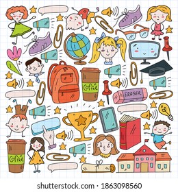 Vector pattern with school icons. Internet education, e-learning. Digital technology.