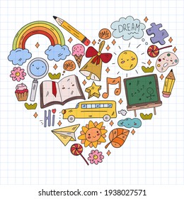 Patrón vectorial con iconos escolares. Educación en Internet, e-learning. Tecnología digital.