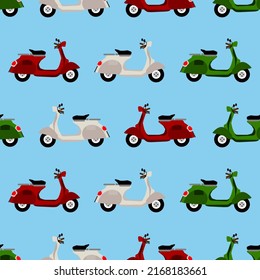 Vector pattern of scooters in the three colors of Italian flag (green, white, and red) as a nod to Italian scooter culture.