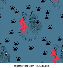 vector pattern Scottish Terrier dog paw prints