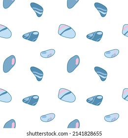 Vector pattern with sea pebbles in cartoon style, stones, cubes, geometric shapes. Children's illustration for postcards, posters, pajamas, fabrics
