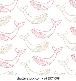 Vector pattern with sea whales underwater world