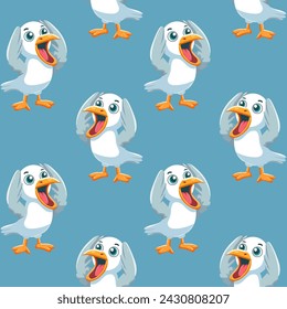Vector pattern Seagull screaming, bright, cartoon