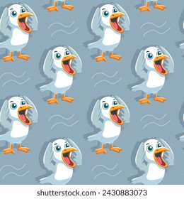 Vector pattern Seagull screaming, bright, sea bird, cartoon