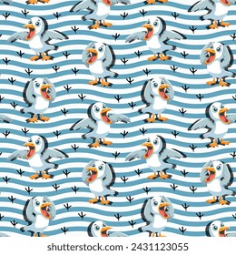 Vector pattern Seagull screaming, bright, sea bird, cartoon