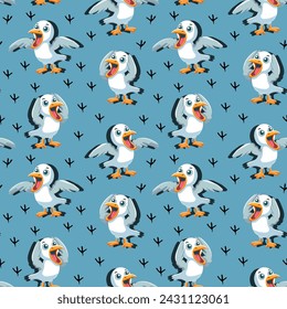 Vector pattern Seagull screaming, bright, sea bird, cartoon