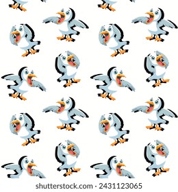 Vector pattern Seagull screaming, bright, sea bird, cartoon