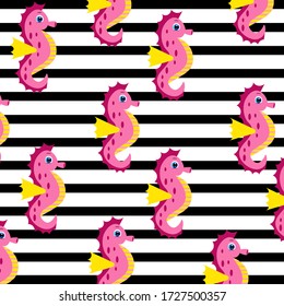 vector pattern of seahorse. Cute cartoon  character illustration.