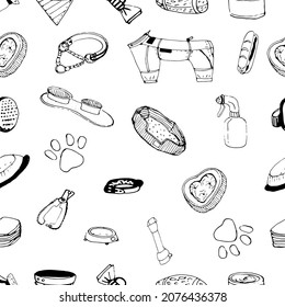 vector pattern seamless attributes of pet grooming for a dog