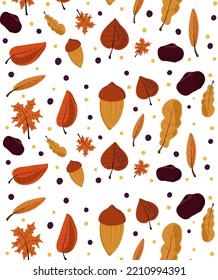 Vector pattern seamless autumn with leaves and oaks