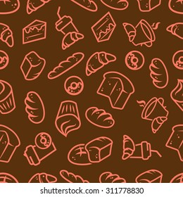Vector pattern seamless background with bakery products. For your design.