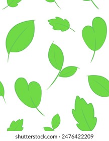 Vector pattern, seamless background with green leaves on a white background.