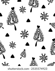 Vector pattern or seamless background with leaves or twigs. Natural shapes of plants and flowers for wallpaper or fabric