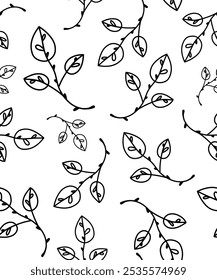 Vector pattern or seamless background with leaves or twigs. Natural shapes of plants and flowers for wallpaper or fabric