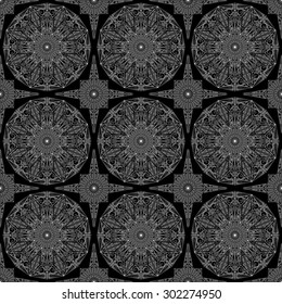 Vector pattern seamless. Black-white ethnic ornament. Arabesque style