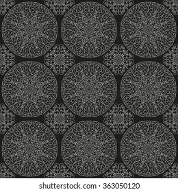 Vector pattern seamless. Black-white ethnic ornament. Arabesque style