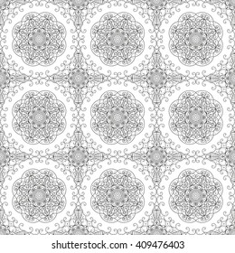 Vector pattern seamless. Black-white ethnic ornament. Arabesque style
