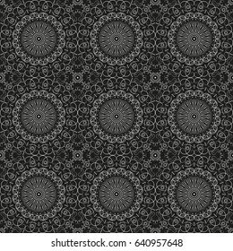 Vector pattern seamless. Black-white ethnic ornament. Arabesque style