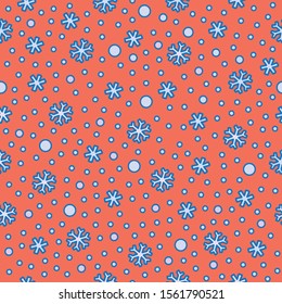 vector pattern seamless blue snowflakes on coral red background