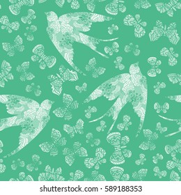 Vector pattern seamless with butterflies and swallows 