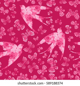Vector pattern seamless with butterflies and swallows 
