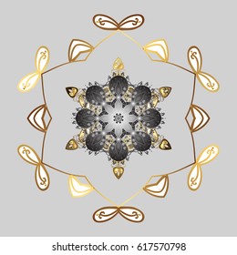 Vector pattern, seamless, Christmas background. Floral border. Winter boarder. Christmas snowflakes in colors with doodles and dots on gray background.