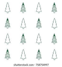 Vector pattern seamless of different  christmas tree, Christmas and New year, on white background