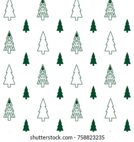 Vector pattern seamless of different  christmas tree, Christmas and New year, on white background