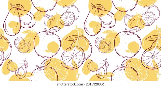 Vector Pattern Seamless of Fruits . Flat and line art Style.  best for Pattern Design, Branding, Background, Element Design, Wallpaper, Artwork, Textile, Decoration, fabric