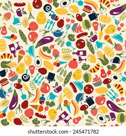 Vector pattern seamless of  Fruits and Vegetables food and beverages seamless background - Illustration