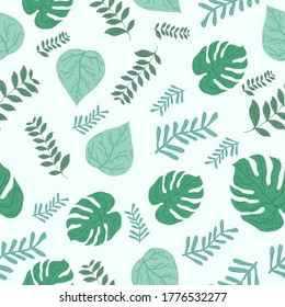 Vector pattern seamless green leaf. The elegant fabric on a light background. Background for layout design, print fabric, and poster.