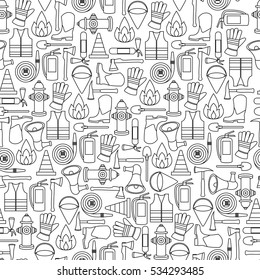 Vector pattern seamless of line firefighting equipment vector illustration