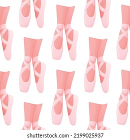 Vector pattern seamless with pointe shoes on a white background. Ballet, graceful, ballerina. Dancing.