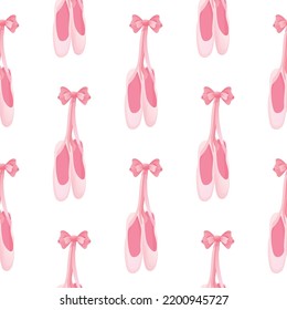 Vector pattern seamless with pointe shoes on a white background. Ballet, graceful, ballerina. Dancing.