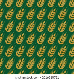 vector pattern seamless of rows of wheat in a diagonal arrangement on a dark green background