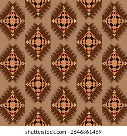 vector pattern, seamless tribal, with geometric motifs, brown, Aztec and traditional Native American designs, ideal for fabric printing, wallpaper and decor, textiles, ethnic and boho fashion.