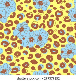 vector pattern, seamless wallpaper with decorative picture leopard fur with flowers